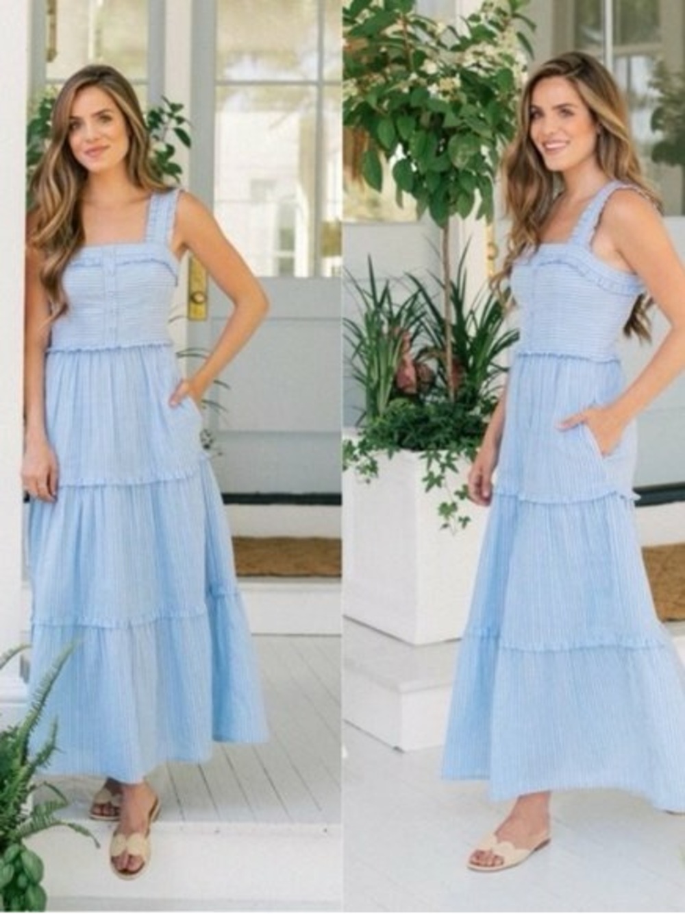 Gal Meets Glam Light Blue Striped Tiered Maxi Dress